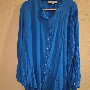 LOFT Plus Blue Ruffled Blouse